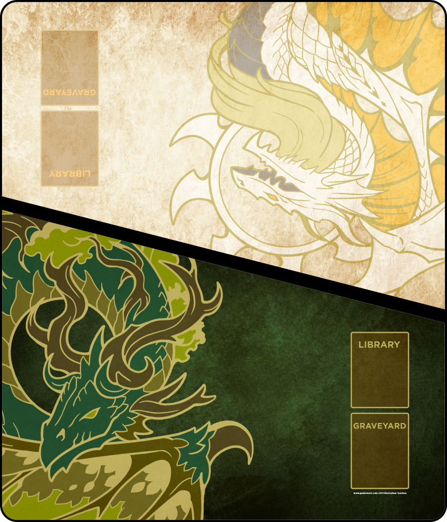 Green White Dragon - Two-Player XL Playmat Magic Compatible